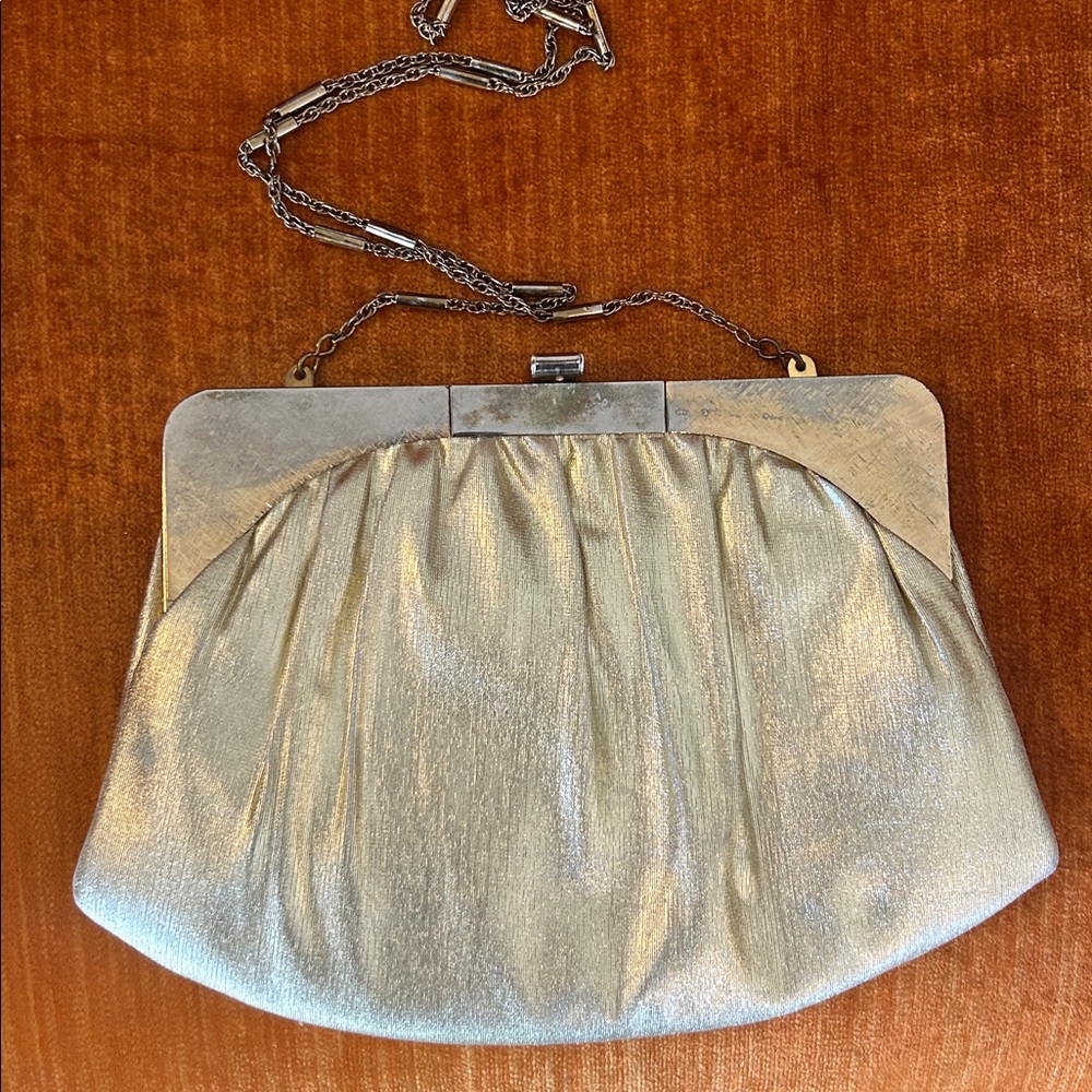 Vintage 1960s Harry Levin HL distressed gold shiny evening bag clutch chain bag